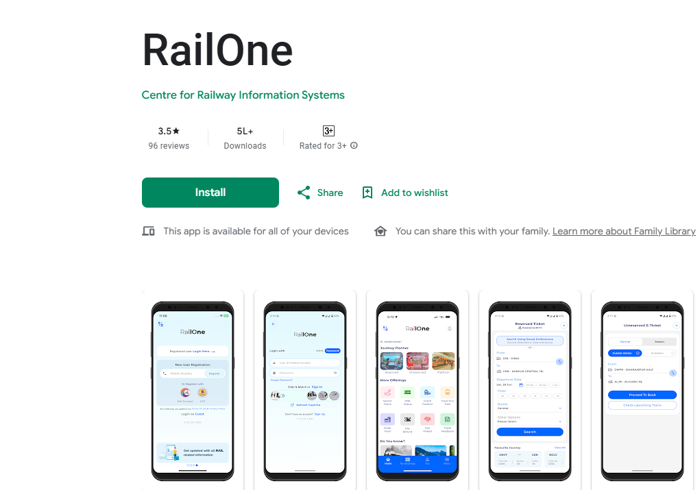 RailOne App new lunch